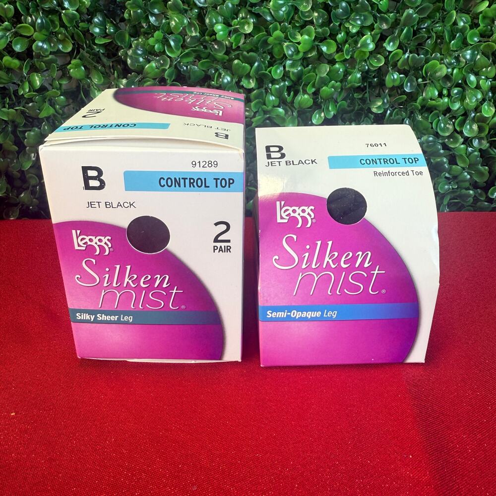 Bundle Leggs Silken Mist Control Top Black Pantyhose  2 Pair Pack, Style 20119
